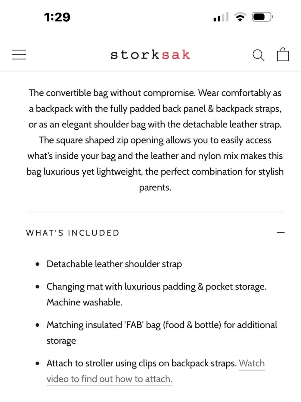 StorkSak Alyssa Leather and Nylon Backpack EUC